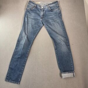 Selvedge Jeans Mens Slim Straight Thrashed Medium Wash Plac Fits 31x34